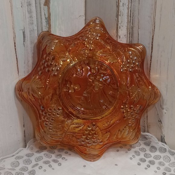 Indiana Carnival Glass Iridescent Grapevine Candy Dish - Picture 2 of 6